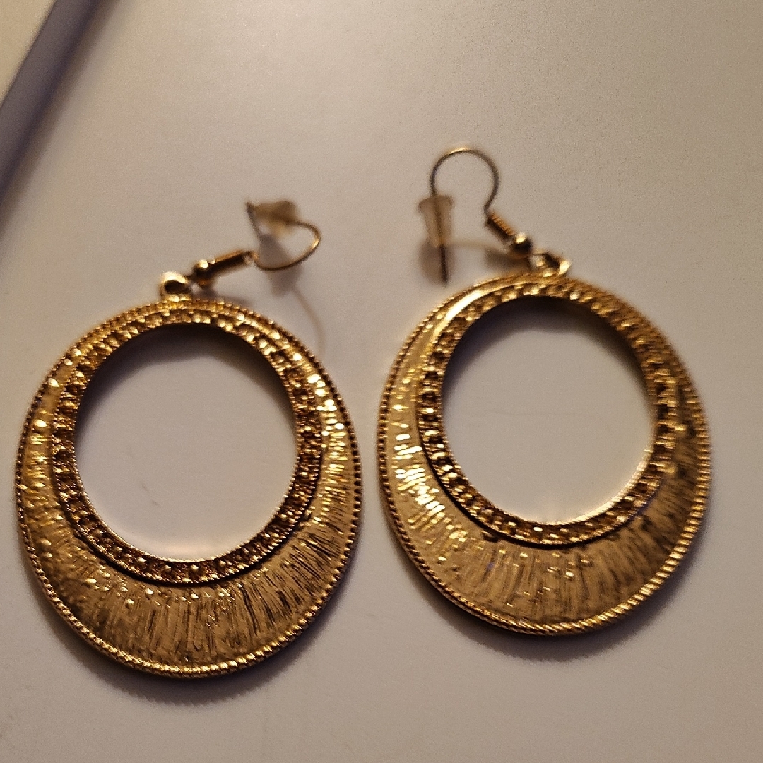 Gold Textured Crescent Hoop Earrings